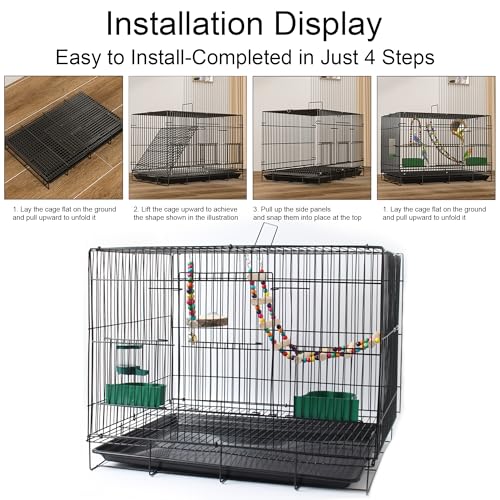 20-inch Bird Cage,Foldable Medium Small Parrot Parakeet Bird Cages for Parrots Canaries Cockatiels Lovebirds Finches Budgies Conures Pet Metal Birdcage with Slide-Out Tray and 4 Pcs Bird Toys