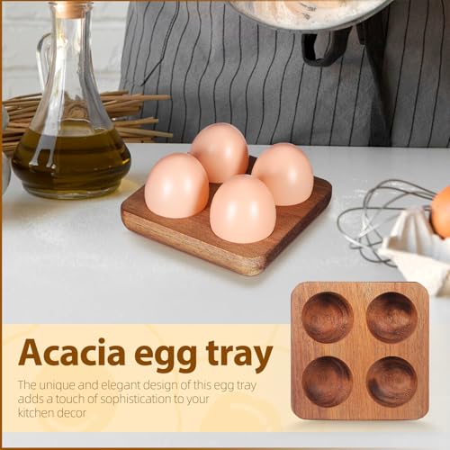 Sewroro Wooden Egg Holder 4 Slots Tray Countertop Egg Storage Organizer Chicken Display Rack For Kitchen Refrigerator