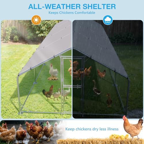 Large Metal Chicken Coop, Outdoor Chicken Run with Cover, 10 x 26 x 6.5 FT | Heavy-Duty Poultry Enclosure & Chicken Pen with Split Doors, Galvanized Steel Frame, Free Wire Mesh Fence and Roosting Ladder - size: 10' x 26'