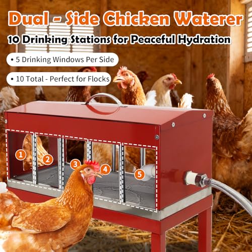 Automatic Chicken Waterer Stainless Steel Poultry Waterer No Waste with Float Valve Kit Bottom Bracket Chicken Watering System for Chicken Duck Goose Pigeon