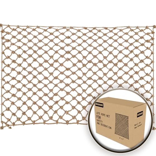 Jute Hemp Rope Nets for Safety and Decoration: Indoor & Outdoor Use, Kids' Climbing, and Versatile Protection (4ft x 12ft) - size: 4ft x 12ft