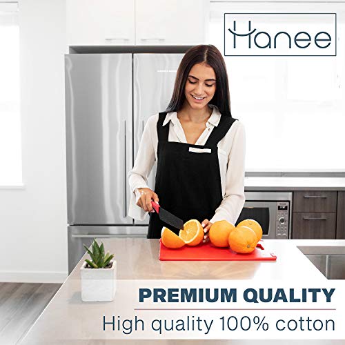 Cotton Aprons for Women and Men | Cross-Back Apron with Pockets - color: Black