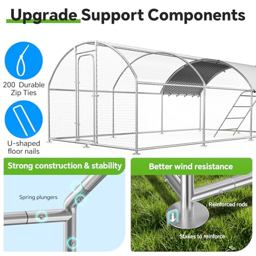 10 x 19.7 x 6.4 FT Metal Chicken Coop, Chicken Run with Cover | Walk-in Chicken Coop, Waterproof Cover, Side Hardware Cloth, Roosting Perch, reinforced frame, Backyard & Farm Use - size: 236.5"L x 119.5"W x 76.5"H