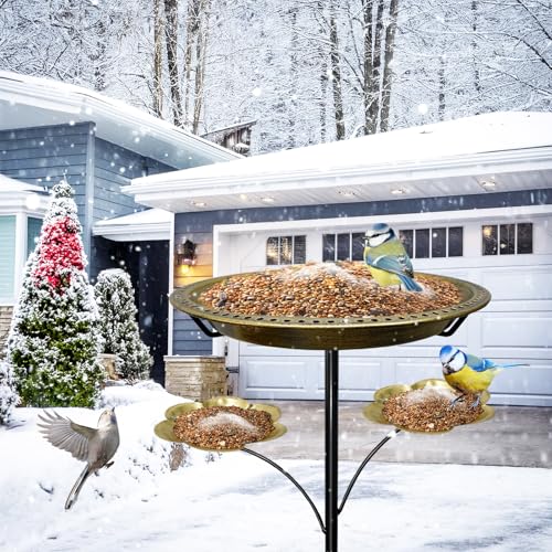 Bird Bath for Outside,Birdbaths with 2 Detachable Flower Feeders | Metal 5 Prongs Base,Detachable Bowl,Easy Clean/Install,37"H Freestanding Birdbath for Garden,lawn,yard,patio,Antique Gold - color: Antique Gold