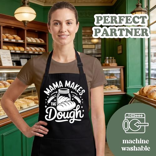 Mama Makes the Dough Sourdough Apron for Women with Large Pockets - Funny Baking Aprons, Adjustable Professional Kitchen Apron for Bread Making, BBQ - Unique Sourdough Gifts for Bakers & Moms - C17 - color: Mama Makes the Dough