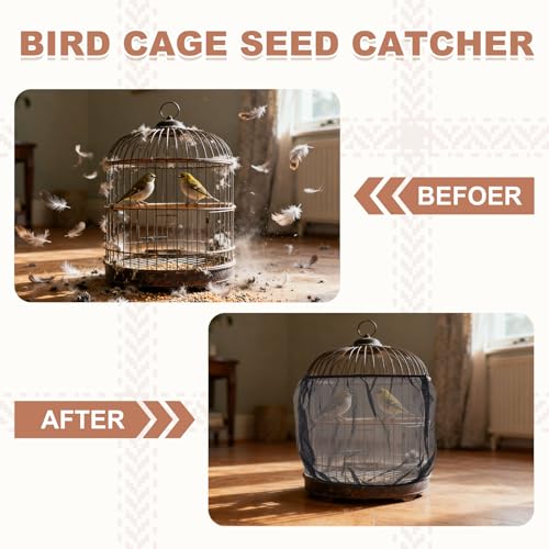 Bird Cage Seed Catcher, Bird Cage Net Cover Seeds Guard, Universal Birdcage Accessories, Black/White, Circumference 59.1"-78.7", Height 13.8" for Parrot Cockatiel Enclosures - color: Black/White, size: Circumference 59.1"-78.7", height 13.8"