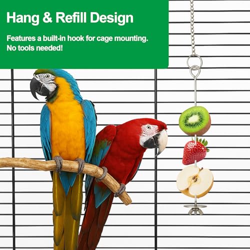 2 Pcs Chain Clauses Bird Cage Food Holder Stainless Steel Parrot Fruit & Vegetable Skewer Hanging Foraging Toy for Parakeets, Budgies, Macaws - size: Chain Clauses 2 Pcs
