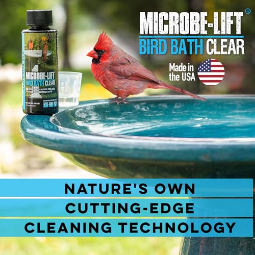 Microbe-Lift Bird Bath Clear Two-in-One Water Cleaner – 4 Oz – Safe for Birds, Fish & Frogs – Cleans Outdoor Birdbaths & Fountains – Natural Formula, Prevents Stains & Cloudiness - size: Birdbath Clear 4-Ounce