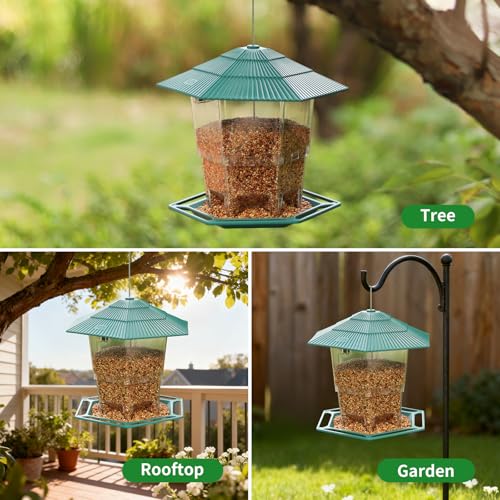 Bird Feeder for Outdoors Hanging,Hanging Wild Bird Feeders with S Hook for Blue Bird, Cardinals, Finches,Wild Birds Seed Feeder, As Gift for Bird Lovers（Green） - color: Green Bird Feeder