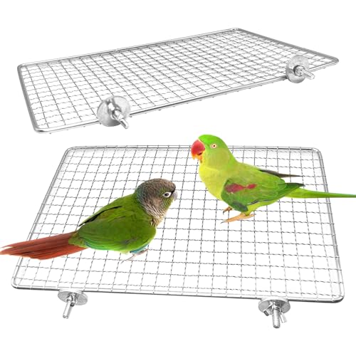 BNOSDM 2 Pack Bird Perch Platform Stainless Steel Birds Perches Parrot Shelf Training Stand Small Animals Cage Accessories for Parakeets, Budgies, Conures, Cockatiels, Lovebirds (Extra-Large Size)