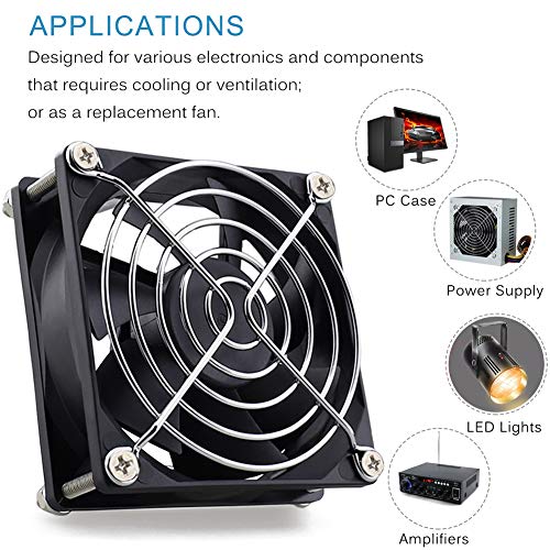 GDSTIME 4500RPM 80mm x 25mm 12V High Speed Dual Ball DC Cooling Fan 2 Pin | Big Airflow, Brushless, PC Computer Case Power Supply Fan, for Wine Cooler, Amplifiers, RV Fridge, Incubator, Electronics - size: 80x25mm