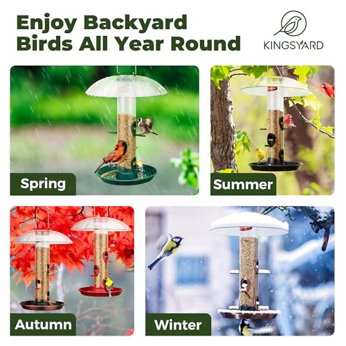 Kingsyard 6-Port Tube Bird Feeder for Outdoors Hanging | 9.5" Rustproof Metal Removable Tray, 11.5" Weatherproof Dome, 3 lb Seed Capacity, Garden & Backyard Birding Gift, Copper - color: Antique Copper