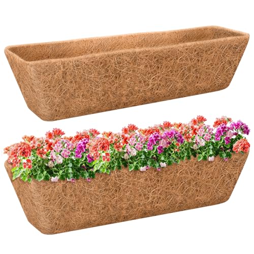 Riare 2 Pack 48 Inch Rectangle Coco Liners for Planters, Window Box Liners | 100% Natural Coconut Liners Replacement, Breathable Pre-Formed Planter Box Liner for Wall, Deck, Patio, Railing Planters - size: 48inch