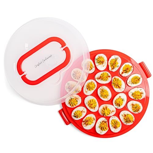 Deviled Egg Containers with Lid & Handles, 22-Count Portable Carrier, Dishwasher Safe Tray, Refrigerator Storage, High-Capacity Trays Deviled Egg Holder - Red - color: Red