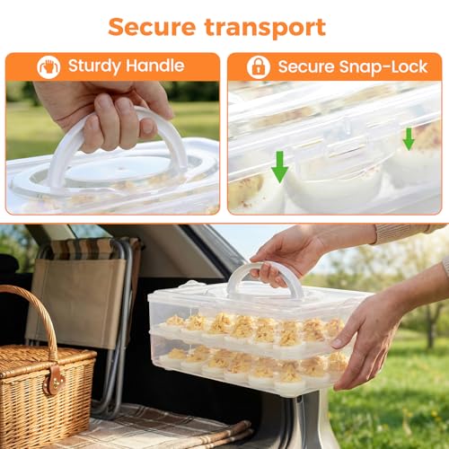 HANSGO Deviled Egg Containers with Lid, Deviled Egg Carrier For 48 Eggs | 2-Layer Plastic Detachable Clear Storage Egg Tray for Refrigerator, Kitchen, Party, Travel, Family Gatherings, Easy