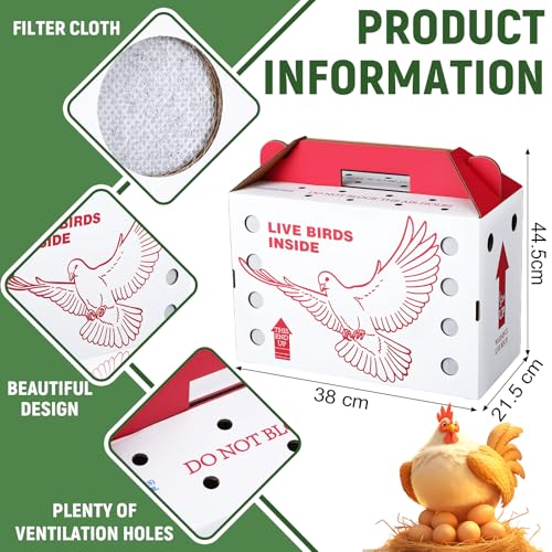15 Pack Single Live Chicken Shipping Boxes 17.5 x 8.5 x 11.5" Live Bird Shipping Boxes Cardboard Pet Carrier with Handle for Poultry, Pigeons, & Canaries(Red) - color: Red
