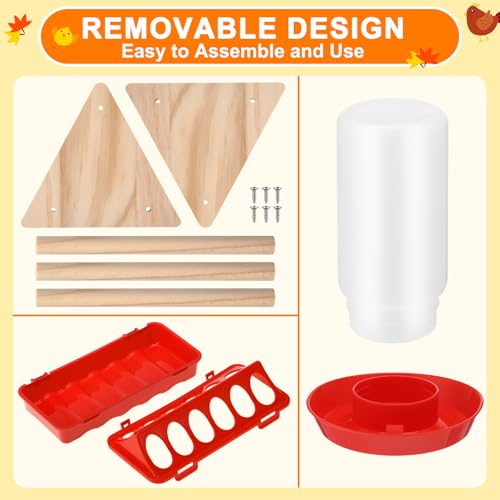15 Pcs Chick Waterer and Feeder Kit 12-Hole Flip-top Chicken Feeders 1 L Chicken Water Dispenser 1.5 L Hanging Waterer & Feed Scoop Wooden Chicks Perch Chick Starter Kit for Poultry Brooder