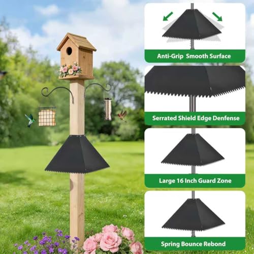 16 Inch Metal Squirrel Baffle for Bird Feeder Pole, Black, 2 Pack | Squirrel Proof Bird Feeders for Outdoors ,Hanging Feeders,0.6" - 1.38" Shepherd’s Hook,4x4 Wooden Posts and Tree Trunks - size: 2pcs