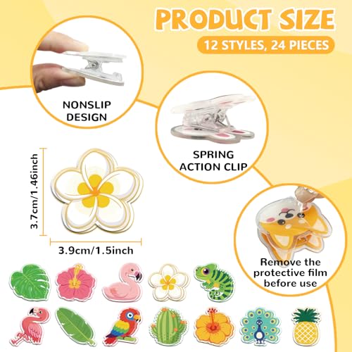 MAYJOYDIY 24Pcs 12 Styles Tropical Plant Flower Animal Acrylic Chip Clips Monstera Leaf Flamingo Bag Sealer Sealing Closures Cute Parrot Cactus Chameleon Bag Clips for Food Storage Airtight Seal Grip - style: Tropical Animal Plant