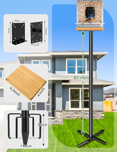 Bird House Pole, 1 Pack 76 Inch Metal Bird Feeder Pole for Outdoor, with 5-Prong Heavy Duty Base for Birdhouse Mounting, Weather Station - size: 76 inch