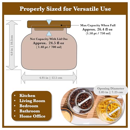 Decorative Amber Embossed Glass Jar with Airtight Wooden Lid, 25.4 fl. oz | Wide mouth vintage storage canister, kitchen pantry bathroom organization, coffee sugar tea cookie candy candle vase gift - size: 25.4 Ounces, style: Amber Flower