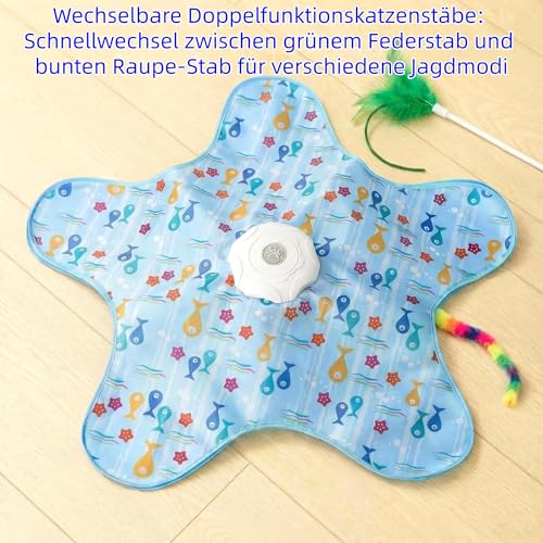 Hide and Seek Interactive Cat Toys, Puzzle Motion Activated for Indoor Cats | Cat Enrichment & Stimulating, Electronic Design, Moving toy play mat, USB & Battery Powered, 5-Hole, Multi-Cat, Bird Sound - color: Fish Cover