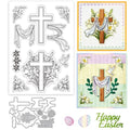 GLOBLELAND Easter Cross Clear Stamps and Metal Die Cuts Spring Flower Transparent Stamp Lily Lace Trim Cutting Dies for Card Making Embossing Scrapbooking - style: Easter Lily Cross