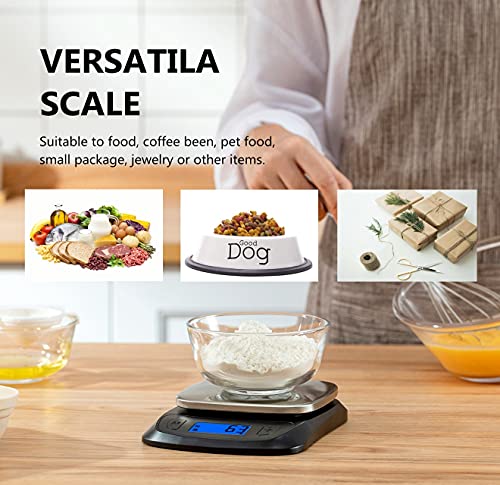 Kitchen Scales Digital Food Scale Cooking in Grams & Ounces Black | Stainless Steel, Max 11lb 1g Increment, Backlit LCD Screen, Baking Food Weight Scale for Sourdough Bread, Include Battery - color: Black