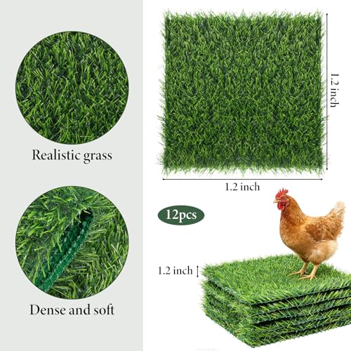12 Pack Chicken Nesting Pads for Chicken Coop, 12”x12” Nesting Box Pads Washable Reusable Artificial Grass Carpet Synthetic Turf Mat for Hen Laying Eggs, Garden Lawn