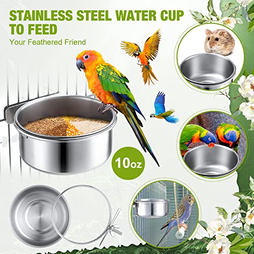 6 Pack Bird Feeding Bowls Cups, Parrot Food Water Dishes Stainless Steel Bird Food Bowls with Clamp 10oz Birds Water Feeder for Parakeet Conure Cockatiel Lovebird Budgie Chinchilla Small Animal