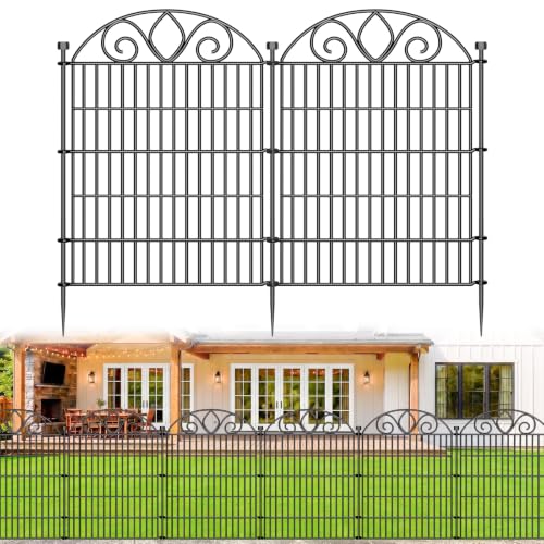 No Dig Garden Fence Outdoor for Yard, 10 Panels | 34in(H) x22ft(L) Rustproof Metal Animal Barrier, Temporary Dog Fence, Decorative Fencing for Flower Bed, Patio, and Pet - size: 34 in(H) X 22 ft(L)