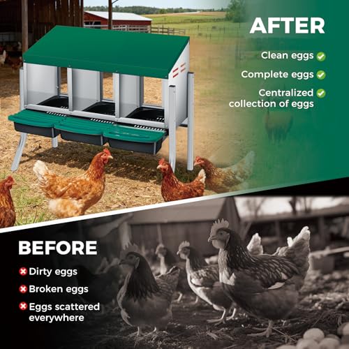 Chicken Nesting Boxes with Cleanable Pull-Out Trays, 3-Hole Wall Mount Roll Away Nest for Easy Cleaning & Egg Collection - size: 3 holes with legs