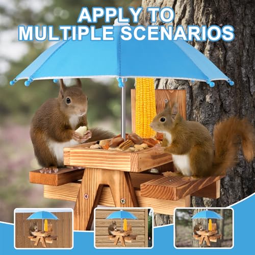 Gnodary Squirrel Feeder with Umbrella, Squirrel Feeders for Outside, Squirrel Picnic Table Feeder - Chipmunk Feeder Hold Corn, Corn Cob, Peanuts (Light-Blue) - color: Light-Blue