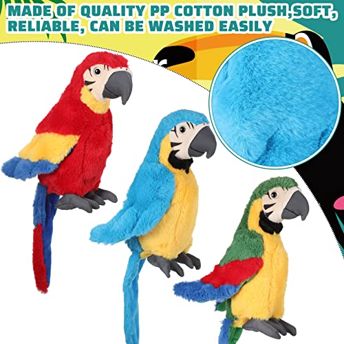 Jexine 3 Pack Macaw Parrot Plush Stuffed Animals, 9.8 Inch Realistic Bird Plush Toys, Soft PP Cotton Parrot Dolls for Kids, Nursery Room Decor Gift & Birthday Christmas