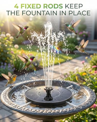 Solar Fountain for Bird Bath, 2026 Upgrade 1.4W Solar Water Fountain Pump with 7 Nozzles, 4 Fixed Pipes, Outdoor Standing Floating Solar Fountain for Garden, Ponds, Pool, Fish Tank, 6.3 Inch