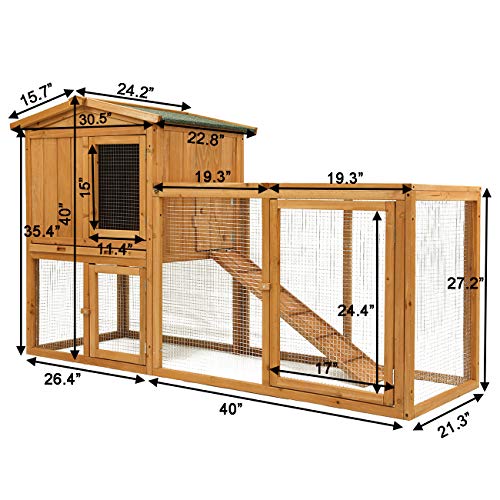 Ogrmar Chicken Coop Large Wooden Outdoor Bunny Rabbit Hutch Hen Cage | Wooden Chicken Coop with Ventilation Door, Removable Tray & Ramp Garden Backyard Pet House Chicken Nesting Box