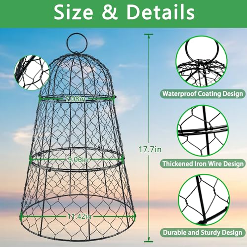 6 PCS 17.7"H X11.42"D Chicken Wire Plant Covers Protectors, Rustproof Heavy Duty Metal Plant Cage with Stakes & Labels, Modular Garden Cloches Design for Seedling Flower Vegetable Protect from Animals