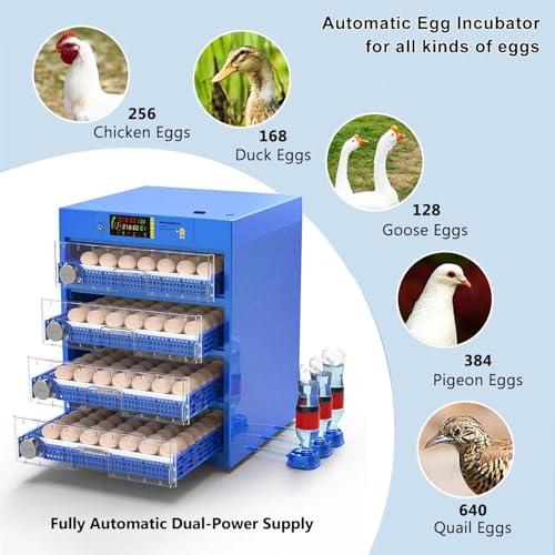 Automatic Eggs Incubator, Large Incubators for Hatching Eggs | Automatic Egg Turning & Temperature Control, Poultry Hatcher Machine for Chicken Duck Goose Quail Bird (256 Eggs) - size: 256 Eggs