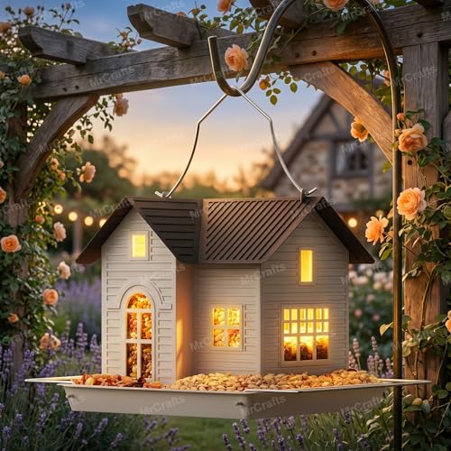 Solar Bird Feeder - Hanging Metal Bird House Feeder with Solar Lights, Outdoor Solar Lantern, Garden Decor for Outside, Unique Gifts for Mom, Grandma, Christmas