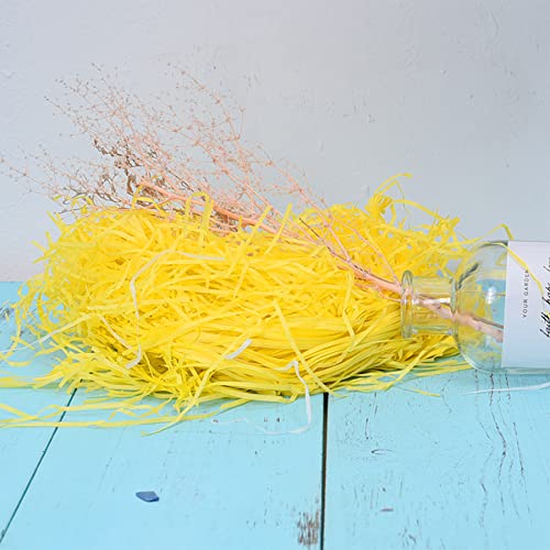 PEVOGON Yellow Easter Grass Filler Paper Shreds for Easter Basket Gift Packaging Filling Egg Stuffer Party Supplies Decoration, 200G - color: Yellow