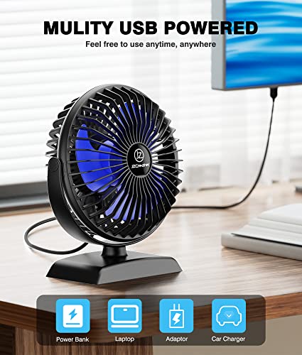 JZCreater USB Desk Fan, 360 Rotation Personal Cooling Fan with 3 Speeds, Quiet, Small, USB Powered for Home, Office, Bedroom, Car, Travel, Black - color: 282-Black+Blue