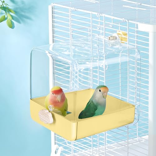 Hanging Bird Bath for Cage, 3 in 1 Multifunction Bird Bath/Bowl/House, Bird Cage Accessories Suitable for Small to Medium Birds Parakeet, African Grey, Conure, Cockatiel(6.8X6.8X6.8 inch Yellow) - color: Yellow