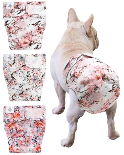 CuteBone Washable Dog Diapers Female No Tail Hole 3 Pack Reusable Doggie Period Training Pants for Docked-Tail Frenchie French Bulldog Boston Terrier Without Tail WWD30S - size: S