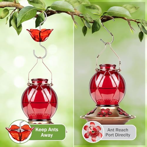 Ant Moat for Hummingbird Feeder, Hanging Ant Guard for Outdoors, Red | 5oz Ant Guard, Large Capacity, Flower Shape, Attractive Garden Decor, 2 Pack, Birthday Gifts for Women Men Mom Dad