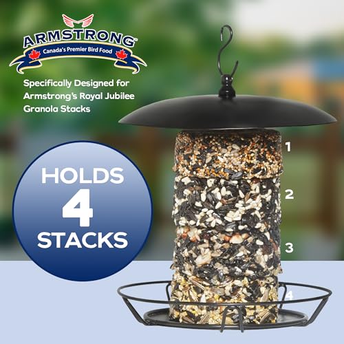 Armstrong Royal Jubilee Granola Stack Feeder, Black, 12 Inches - Durable, Weather-Resistant Hanging Bird Feeder for Granola Stacks & Seed Cylinders - Easy-to-Use Design for Attracting Wild Birds - style: Granola Stack Feeder