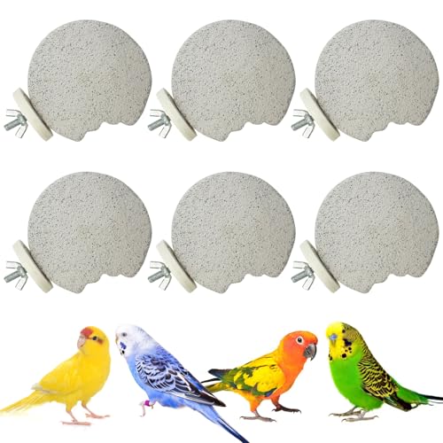 PINVNBY 6 PCS Bird Perch Parrot Beak Grinding Stone Calcium Mineral Parrot Perch Foot Claws Trimmer Chewing Toy Bird Cage Accessories for Small Medium Budgie Cockatiel Conure Lovebird (Lune)