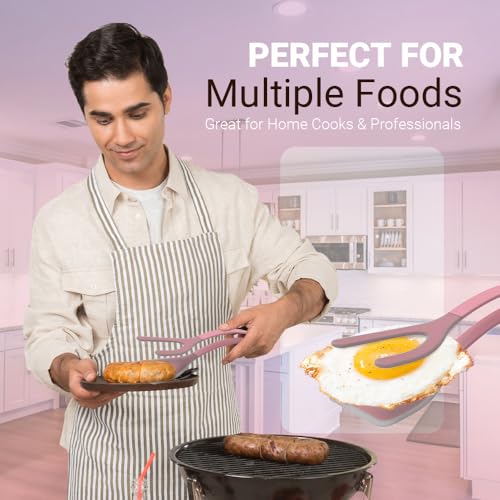 Silicone Egg Flipper Spatula Tongs (Set of 1) – Non-Stick 2-in-1 Grip & Flip Kitchen Tongs for Pancakes, Fish, Eggs, and More – Heat Resistant Cooking Tool (Pink) - color: Pink