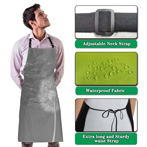 Cooking Apron for Women Dandelion Kitchen Aprons for Men for Kitchen Restaurant BBQ Painting Crafting Gardening 27” (W) x 31” (H), Waterproof Apron - color: Dandelion