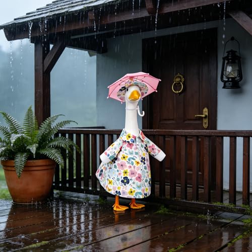 3 Pcs Raincoat Summer Porch Goose Outfits Fits 23” Goose Statue Decoration | Cute Costume for Outdoor Garden Lawn Yard Decor with Raincoats Umbrella Hat Outfit - color: Garden Flowers