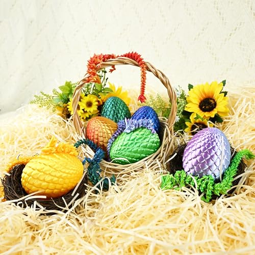 Impossmaker 8‘’ 3D Dragon Eggs with Dragon Inside, Easter Basket Stuffers Mini Egg Set Articulated Unique Easter Basket Essentials for Adults Kids (6 Pack) - style: 6P-S2
